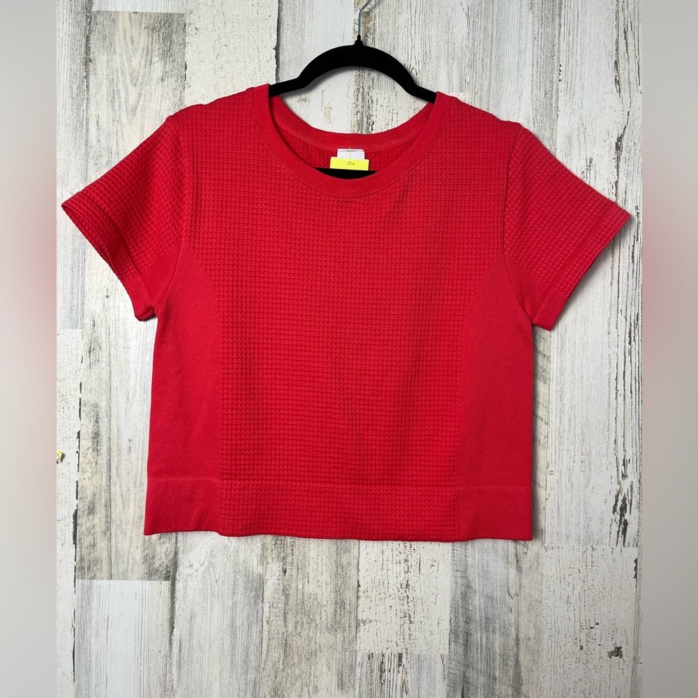 All In Motion Waffle Knit T-Shirt X-Large Moisture Wicking Cropped Red NWT